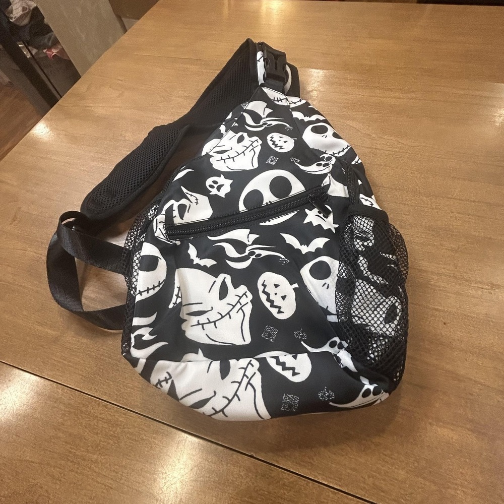 Nightmare Before Christmas Sling Backpack Skull Print Water Bottle Pocket Bag